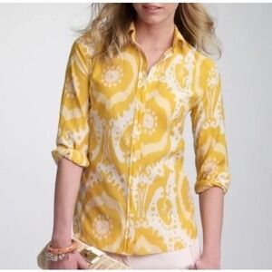 J CREW The Perfect Shirt Yellow White Button Front Cotton Silk Blend Sz 8 Formal